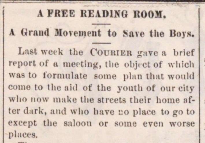 "A Free Reading Room" The AA Courier, December 1, 1886 (Courtesy of AADL)